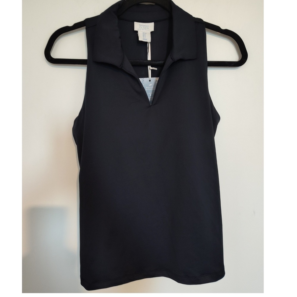 Sigrid Olsen Golf & Tennis Navy Sleeveless Polo Top UPF 50 Shelf Bra Small